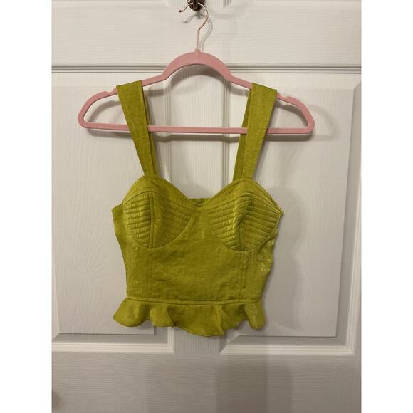 Band of the Free Lime Green Ruffled Bodice Crop Top, sz S - Picture 2 of 6